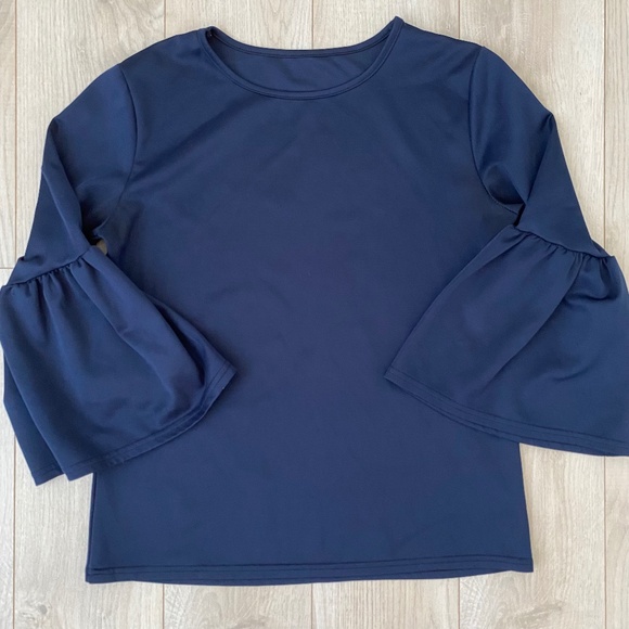 Navy Blue 3/4 Bell Sleeve Top - Picture 1 of 11